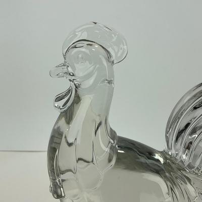 -307- PADEN CITY | Clear Glass Chanticleer Rooster Bookend Figure