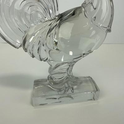 -307- PADEN CITY | Clear Glass Chanticleer Rooster Bookend Figure