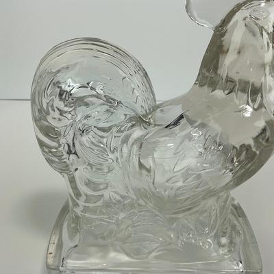 -311- ART DECO | K. R. Haley Clear Glass Rooster Bookend Figure