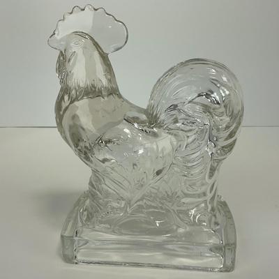 -311- ART DECO | K. R. Haley Clear Glass Rooster Bookend Figure