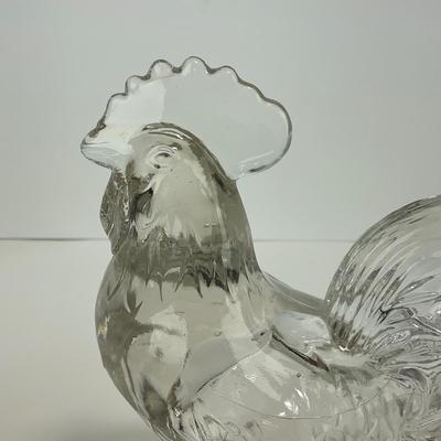 -311- ART DECO | K. R. Haley Clear Glass Rooster Bookend Figure