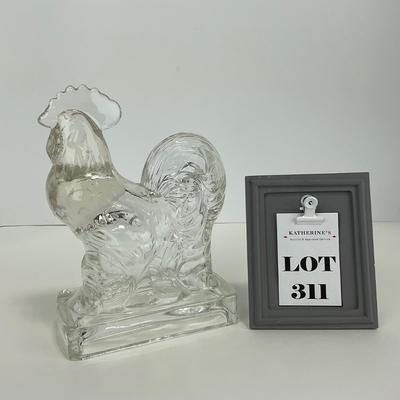 -311- ART DECO | K. R. Haley Clear Glass Rooster Bookend Figure