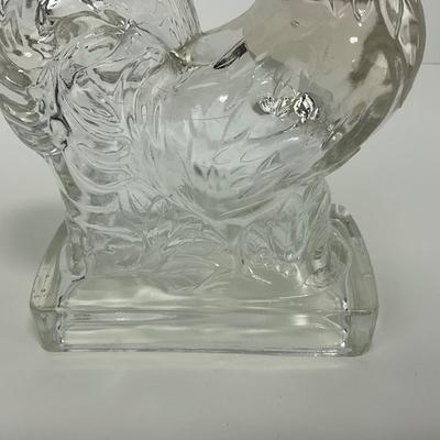 -311- ART DECO | K. R. Haley Clear Glass Rooster Bookend Figure