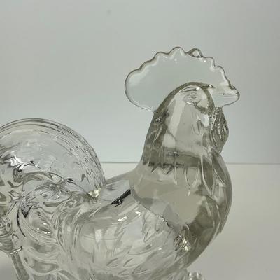 -311- ART DECO | K. R. Haley Clear Glass Rooster Bookend Figure