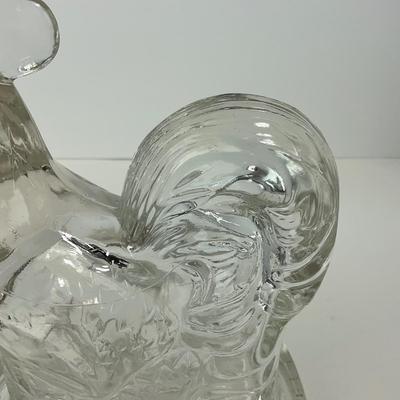 -311- ART DECO | K. R. Haley Clear Glass Rooster Bookend Figure