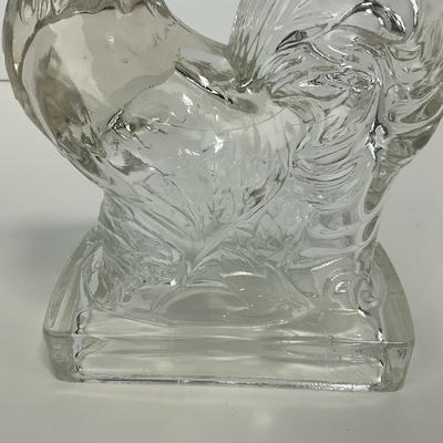 -311- ART DECO | K. R. Haley Clear Glass Rooster Bookend Figure