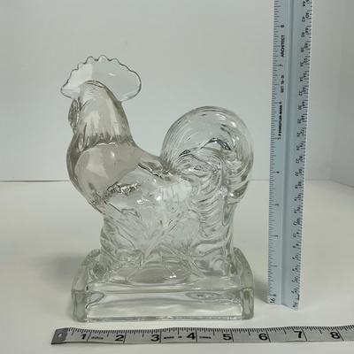 -311- ART DECO | K. R. Haley Clear Glass Rooster Bookend Figure