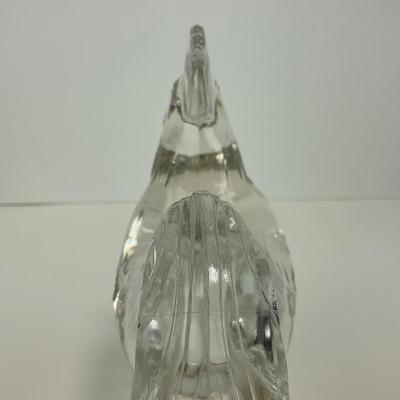 -311- ART DECO | K. R. Haley Clear Glass Rooster Bookend Figure