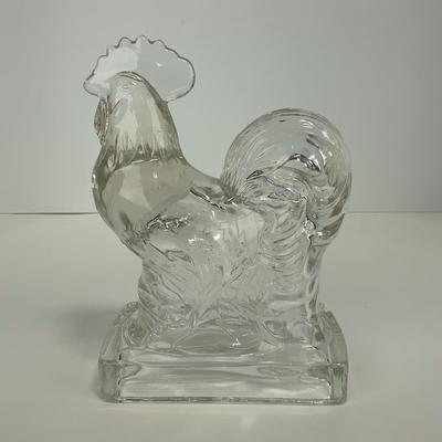 -311- ART DECO | K. R. Haley Clear Glass Rooster Bookend Figure