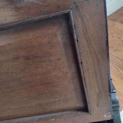 Large Antique Dark Walnut Ash Scuttle with Brass Fixtures