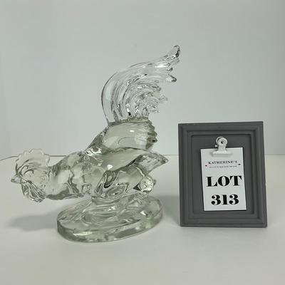 -313- PADEN CITY | Clear Glass Fighting Rooster Bookend Figure