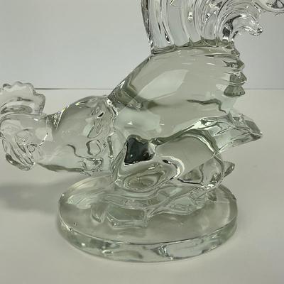 -313- PADEN CITY | Clear Glass Fighting Rooster Bookend Figure