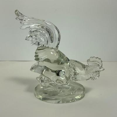 -313- PADEN CITY | Clear Glass Fighting Rooster Bookend Figure