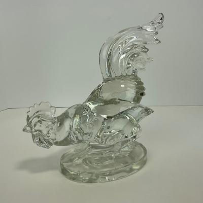 -313- PADEN CITY | Clear Glass Fighting Rooster Bookend Figure