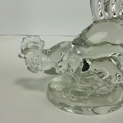 -313- PADEN CITY | Clear Glass Fighting Rooster Bookend Figure