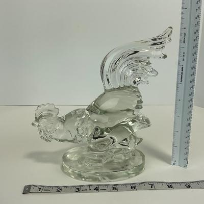 -313- PADEN CITY | Clear Glass Fighting Rooster Bookend Figure