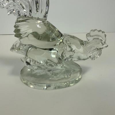 -313- PADEN CITY | Clear Glass Fighting Rooster Bookend Figure