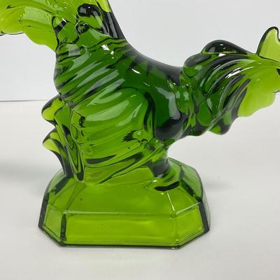 -314- LE SMITH | Green Glass Rooster Figure