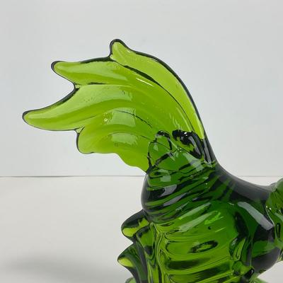 -314- LE SMITH | Green Glass Rooster Figure