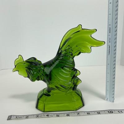 -314- LE SMITH | Green Glass Rooster Figure