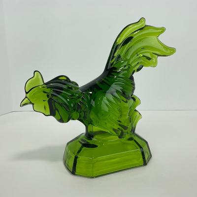 -314- LE SMITH | Green Glass Rooster Figure