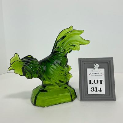-314- LE SMITH | Green Glass Rooster Figure