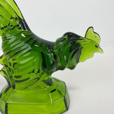 -314- LE SMITH | Green Glass Rooster Figure