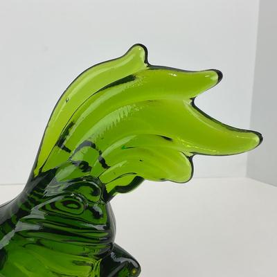 -314- LE SMITH | Green Glass Rooster Figure