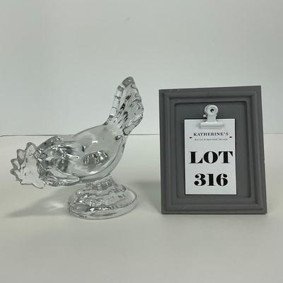 -316- VIKING | Clear Glass Rooster Paperweight Figure
