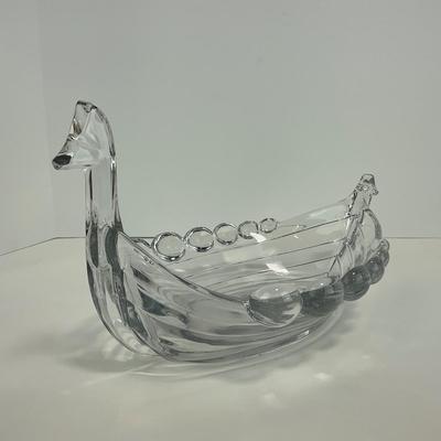 -317- DUNCAN MILLER | Crystal Viking Ship Serving Bowl