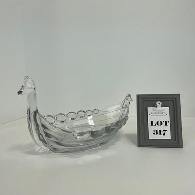 -317- DUNCAN MILLER | Crystal Viking Ship Serving Bowl