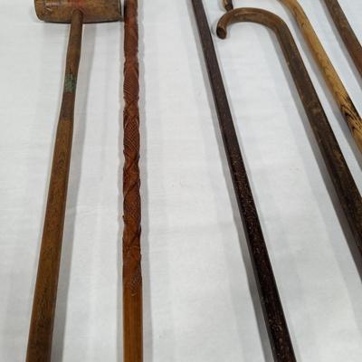 Collection of Wooden Walking Sticks & Mallet