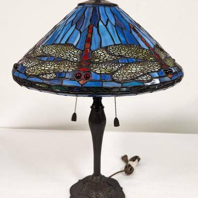 Tiffany Style Stained Glass Dragonfly Table Lamp