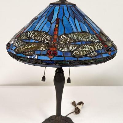 Tiffany Style Stained Glass Dragonfly Table Lamp
