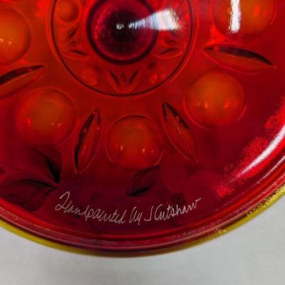 Fenton Carnival Glass Dish Hand Painted & Signed