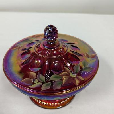 Fenton Carnival Glass Dish Hand Painted & Signed