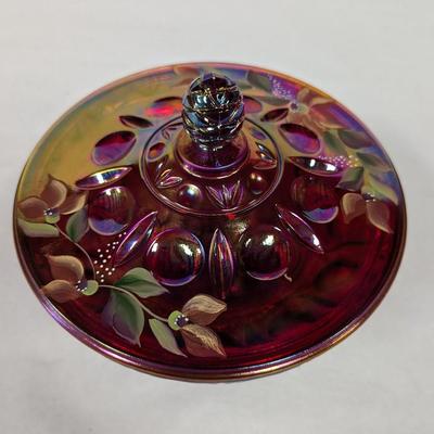 Fenton Carnival Glass Dish Hand Painted & Signed