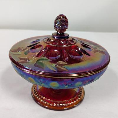 Fenton Carnival Glass Dish Hand Painted & Signed