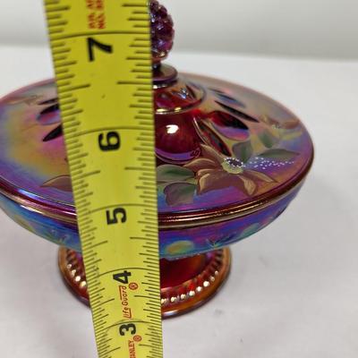 Fenton Carnival Glass Dish Hand Painted & Signed