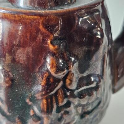 Antique UK 1800s Victorian Brown Ceramic Teapot
