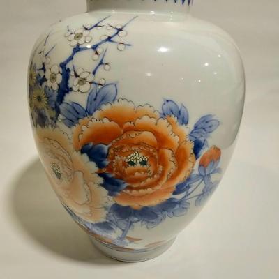 Japanese handpainted vase - large heavy porcelain antique floral vase