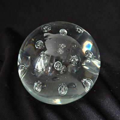 Murano Art Glass Clear Control Bubble Paperweight Small