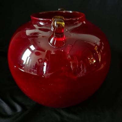 Hand blown Glass Ruby Red Rose Bowl, heavy large centerpiece
