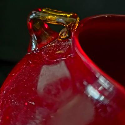 Hand blown Glass Ruby Red Rose Bowl, heavy large centerpiece