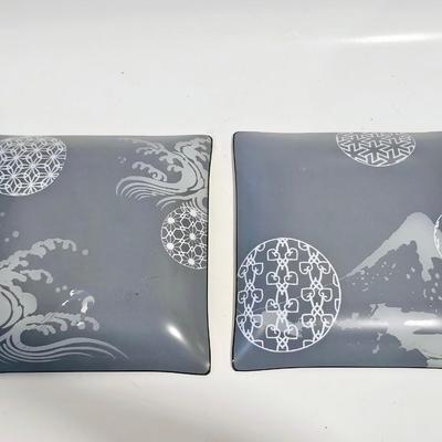 Pair of Japanese Black Glass Plates