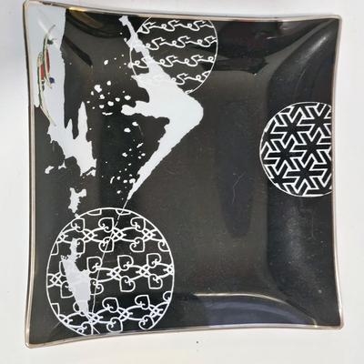 Pair of Japanese Black Glass Plates