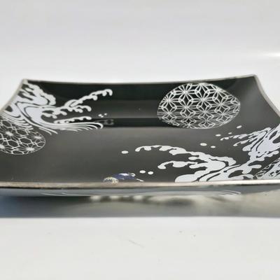 Pair of Japanese Black Glass Plates