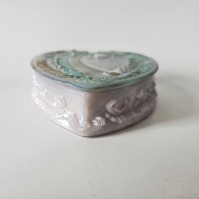 White & Green Swirl Heart Box