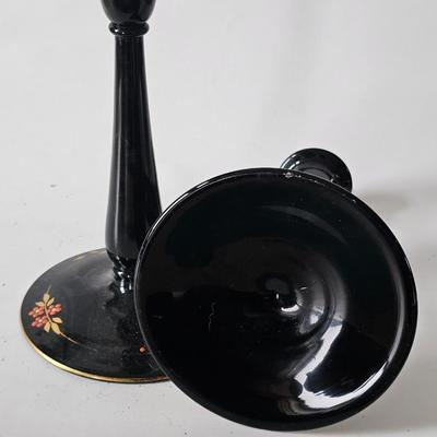 Cambridge Ebony Glass Candlesticks