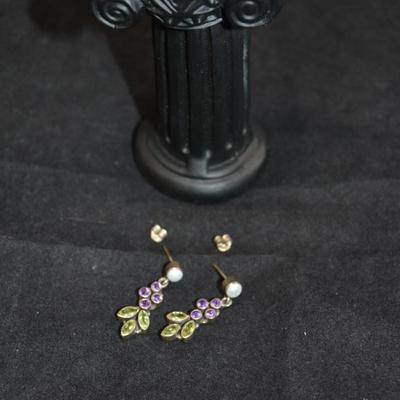 925 Sterling Drop Earrings w/ Amethyst Chrysoprase 5.5g